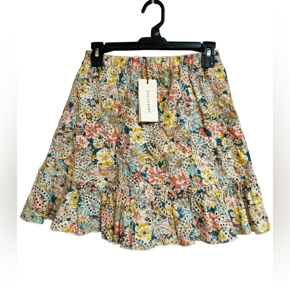 Solitaire Dresses & Skirts - Solitaire Floral Eyelet Cut Work Flounce Hem Cottagecore Mini Skirt Size S NWT